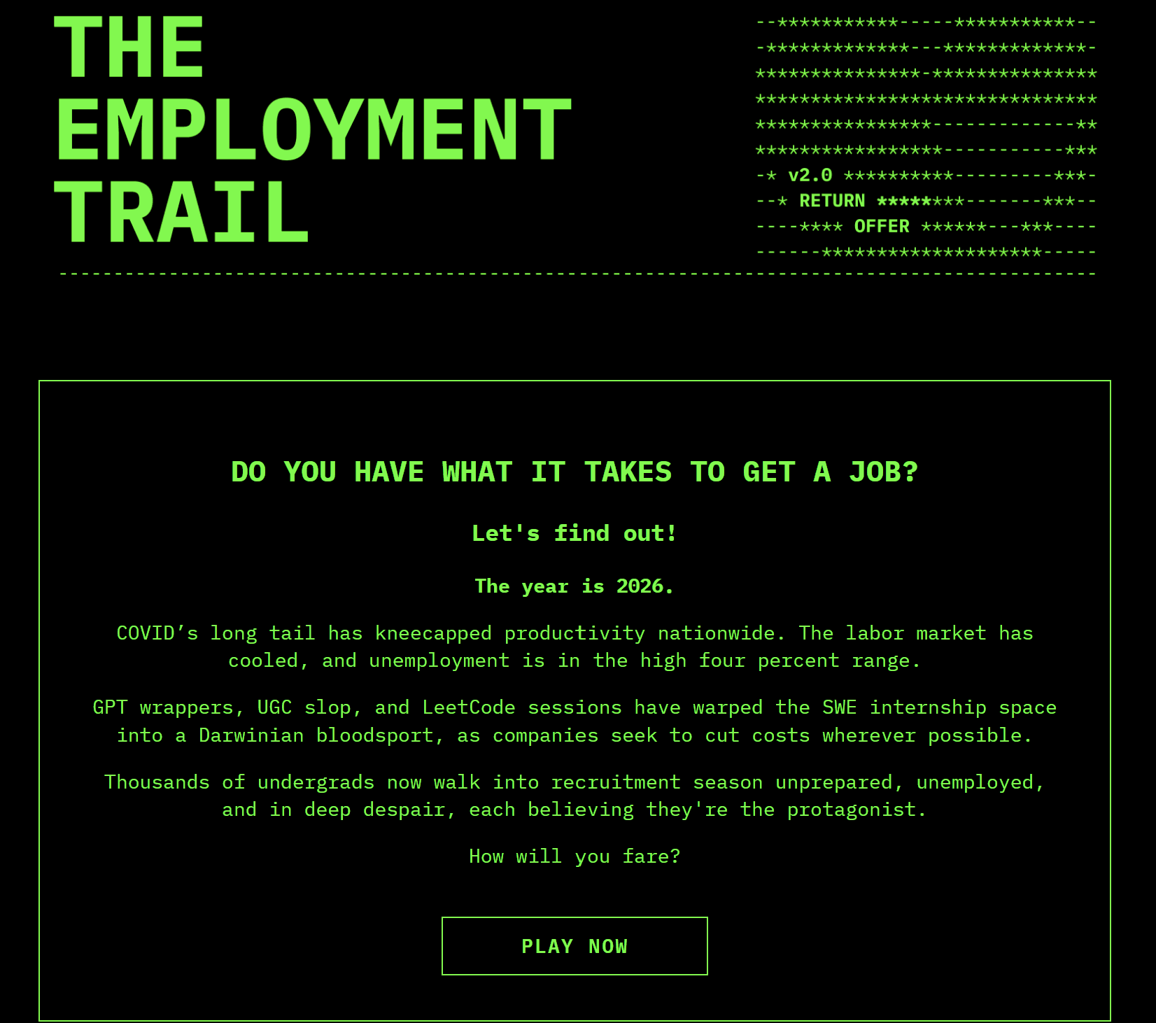 Screenshot of The Employment Trail browser game